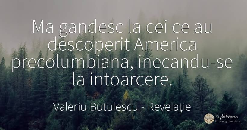 Ma gandesc la cei ce au descoperit America precolumbiana, ... - Valeriu Butulescu, citat despre revelaţie