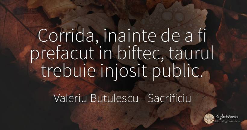 Corrida, inainte de a fi prefacut in biftec, taurul... - Valeriu Butulescu, citat despre sacrificiu, public