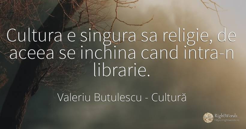 Cultura e singura sa religie, de aceea se inchina cand... - Valeriu Butulescu, citat despre cultură, religie