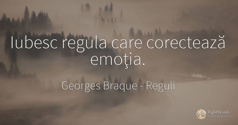 Iubesc regula care corectează emoţia. - Georges Braque, citat despre reguli