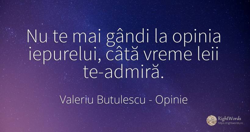 Nu te mai gândi la opinia iepurelui, câtă vreme leii... - Valeriu Butulescu, citat despre opinie, admirație, vreme