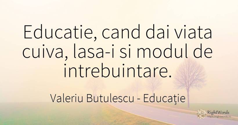 Educatie, cand dai viata cuiva, lasa-i si modul de... - Valeriu Butulescu, citat despre educație, viață