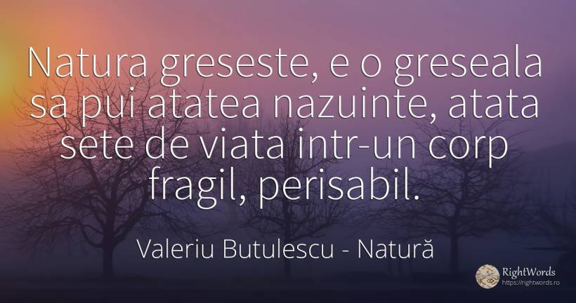 Natura greseste, e o greseala sa pui atatea nazuinte, ... - Valeriu Butulescu, citat despre natură, corp, greșeală, viață