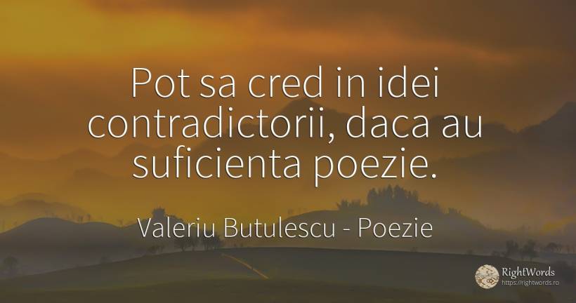 Pot sa cred in idei contradictorii, daca au suficienta... - Valeriu Butulescu, citat despre poezie, toamnă, rai