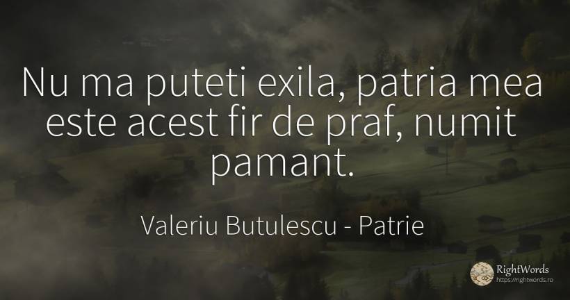 Nu ma puteti exila, patria mea este acest fir de praf, ... - Valeriu Butulescu, citat despre patrie, toamnă, rai, pământ, zi de naștere