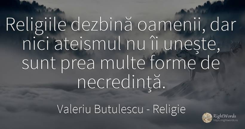 Religiile dezbină oamenii, dar nici ateismul nu îi... - Valeriu Butulescu, citat despre religie, oameni