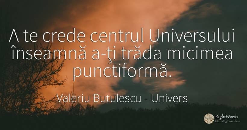 A te crede centrul Universului înseamnă a-ţi trăda... - Valeriu Butulescu, citat despre univers