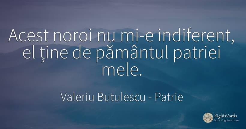 Acest noroi nu mi-e indiferent, el ține de pământul... - Valeriu Butulescu, citat despre patrie, indiferență, pământ