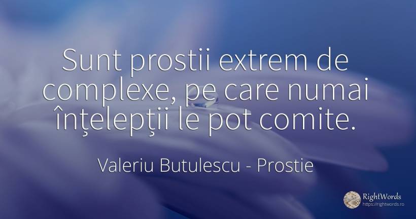 Sunt prostii extrem de complexe, pe care numai înțelepții... - Valeriu Butulescu, citat despre prostie, complexitate, înțelepciune, extreme
