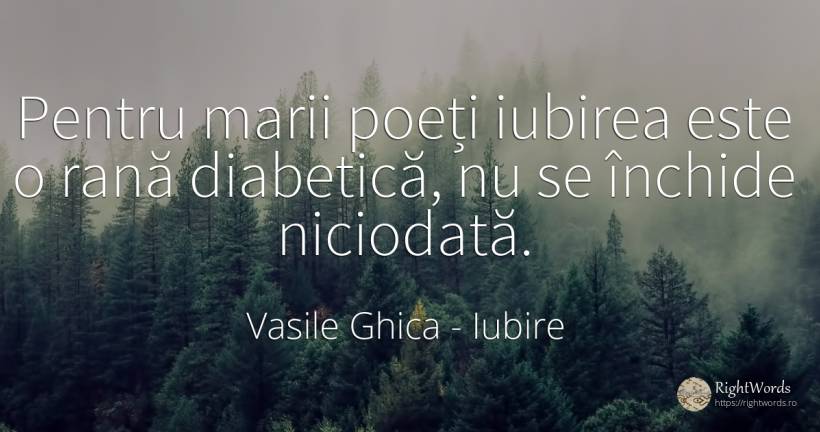 Pentru marii poeți iubirea este o rană diabetică, nu se... - Vasile Ghica, citat despre iubire, poeți