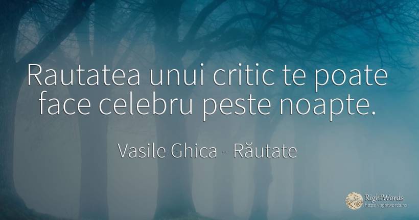 Rautatea unui critic te poate face celebru peste noapte. - Vasile Ghica, citat despre răutate, critică, noapte