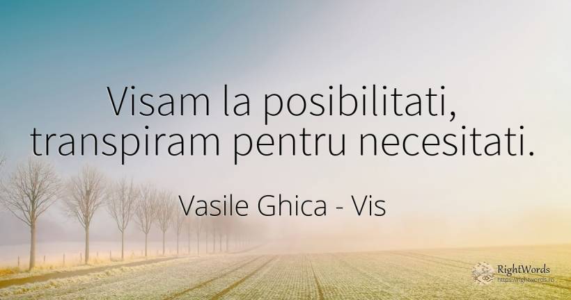 Visam la posibilitati, transpiram pentru necesitati. - Vasile Ghica, citat despre vis, necesitate, posibilitate