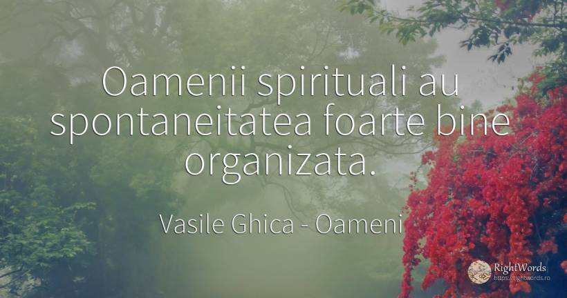 Oamenii spirituali au spontaneitatea foarte bine organizata. - Vasile Ghica, citat despre oameni, spontaneitate, bine