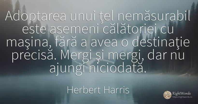 Adoptarea unui ţel nemăsurabil este asemeni călătoriei cu... - Herbert Harris