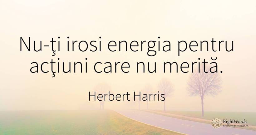 Nu-ţi irosi energia pentru acţiuni care nu merită. - Herbert Harris