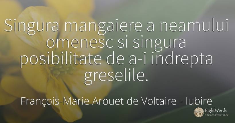 Singura mangaiere a neamului omenesc si singura... - François-Marie Arouet de Voltaire, citat despre iubire, posibilitate, greșeală