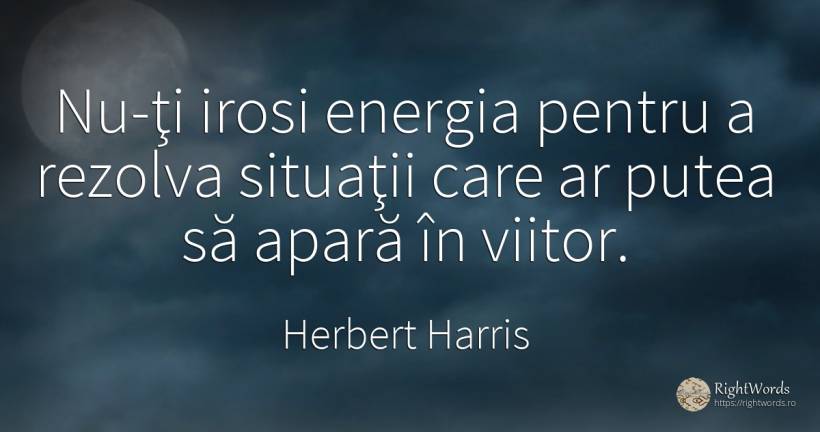 Nu-ţi irosi energia pentru a rezolva situaţii care ar... - Herbert Harris