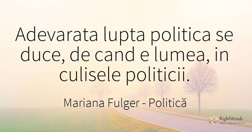 Adevarata lupta politica se duce, de cand e lumea, in... - Mariana Fulger, citat despre politică, luptă, lume