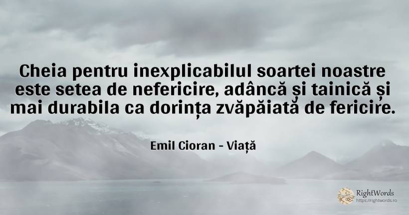 Cheia pentru inexplicabilul soartei noastre este setea de... - Emil Cioran, citat despre viață, nefericire, dorință, fericire