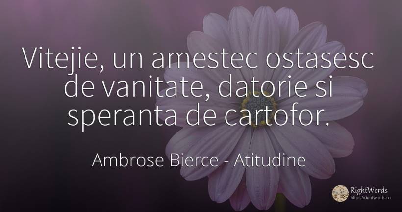 Vitejie, un amestec ostasesc de vanitate, datorie si... - Ambrose Bierce, citat despre atitudine, mândrie, vanitate, datorie, speranță