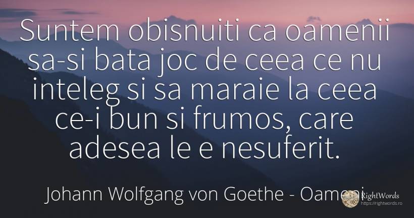 Suntem obisnuiti ca oamenii sa-si bata joc de ceea ce nu... - Johann Wolfgang von Goethe, citat despre oameni, jocuri, frumusețe