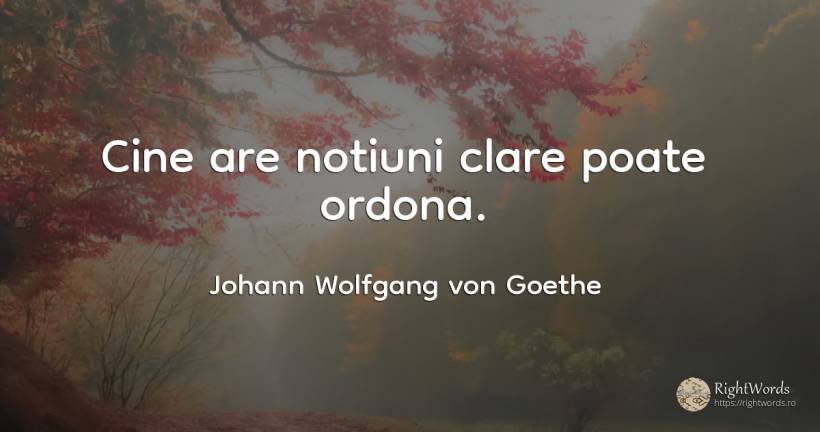 Cine are notiuni clare poate ordona. - Johann Wolfgang von Goethe