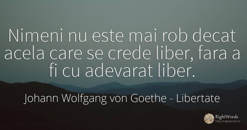 Nimeni nu este mai rob decat acela care se crede liber, ... - Johann Wolfgang von Goethe, citat despre libertate, adevăr