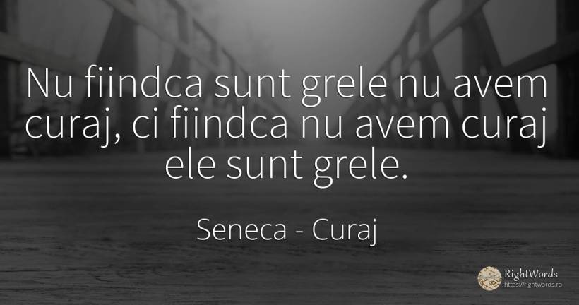 Nu fiindca sunt grele nu avem curaj, ci fiindca nu avem... - Seneca (Seneca The Younger), citat despre curaj
