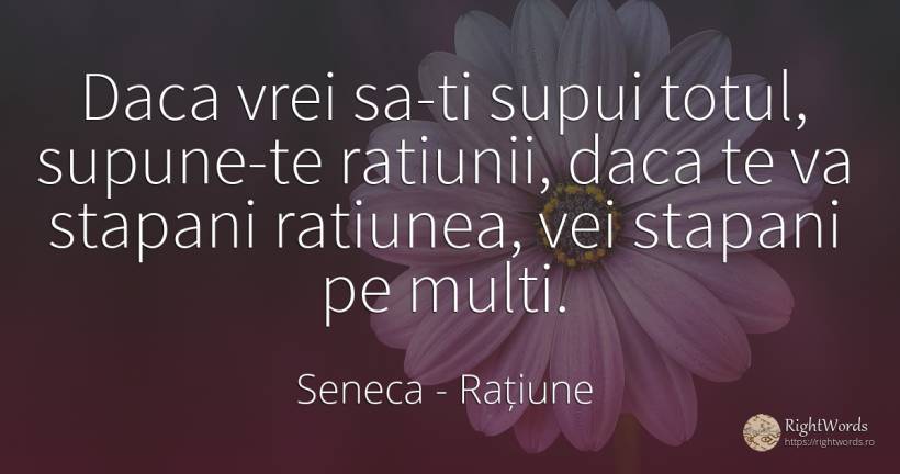Daca vrei sa-ti supui totul, supune-te ratiunii, daca te... - Seneca (Seneca The Younger), citat despre rațiune