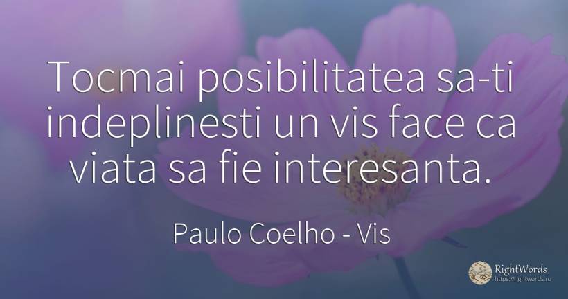 Tocmai posibilitatea sa-ti indeplinesti un vis face ca... - Paulo Coelho, citat despre vis, posibilitate, viață