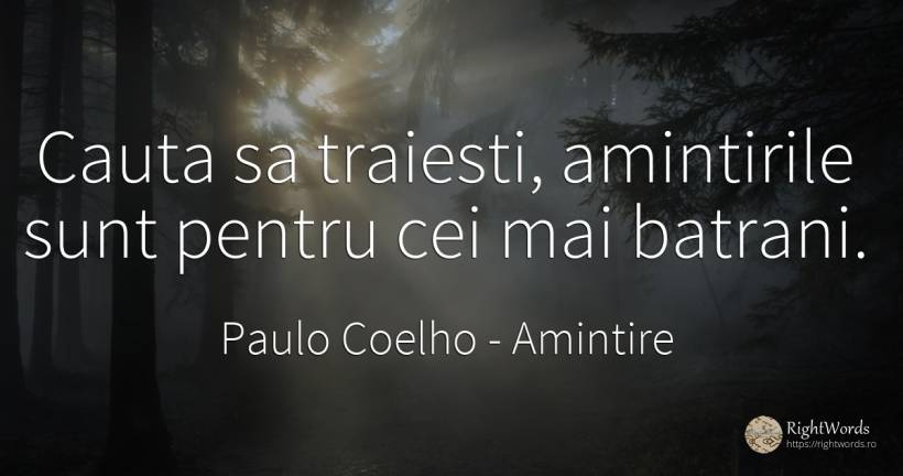 Cauta sa traiesti, amintirile sunt pentru cei mai batrani. - Paulo Coelho, citat despre amintire, rău, căutare