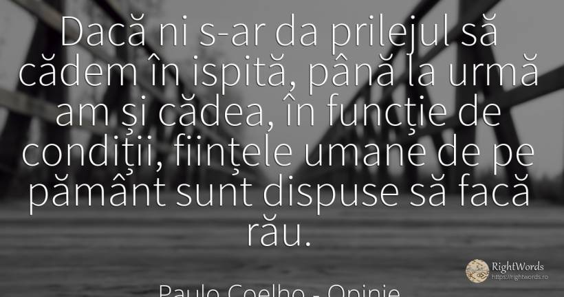 Dacă ni s-ar da prilejul să cădem în ispită, până la urmă... - Paulo Coelho, citat despre opinie, tentație, ființă, diavol, imperfecțiuni umane, pământ, rău