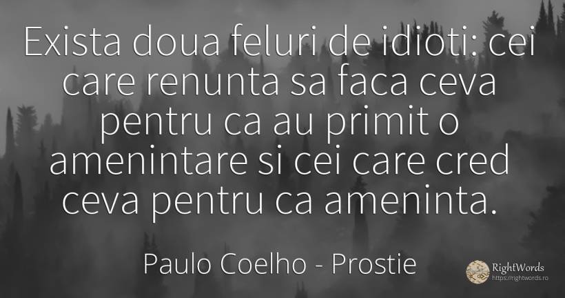 Exista doua feluri de idioti: cei care renunta sa faca... - Paulo Coelho, citat despre prostie, diavol