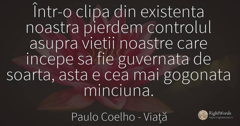 Într-o clipa din existenta noastra pierdem controlul... - Paulo Coelho, citat despre viață, destin, minciună, existență, clipă