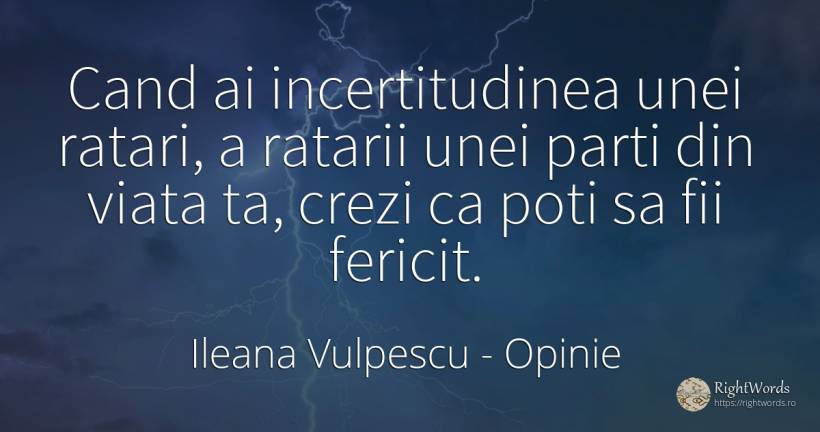 Cand ai incertitudinea unei ratari, a ratarii unei parti... - Ileana Vulpescu, citat despre opinie, fericire, artă, artă fotografică, viață
