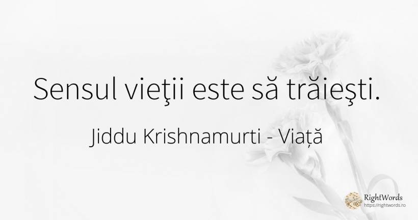 Sensul vieţii este să trăieşti. - Jiddu Krishnamurti, citat despre viață