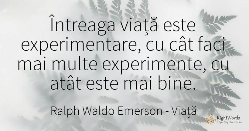Întreaga viață este experimentare, cu cât faci mai multe... - Ralph Waldo Emerson, citat despre viață, bine