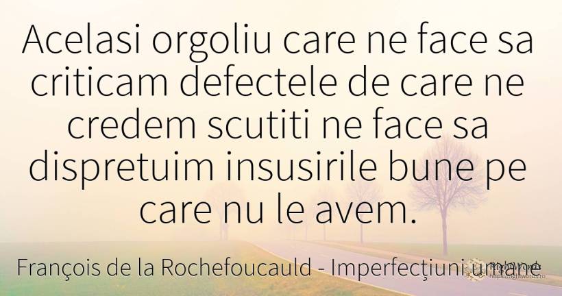 Acelasi orgoliu care ne face sa criticam defectele de... - François de la Rochefoucauld, citat despre imperfecțiuni umane, mândrie, defecte