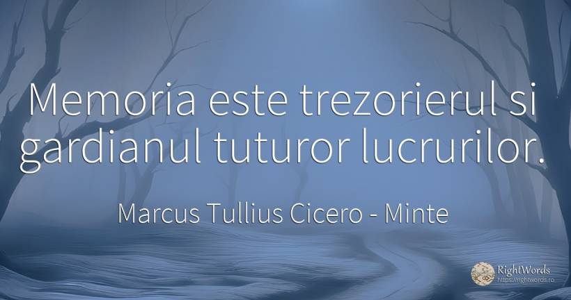 Memoria este trezorierul si gardianul tuturor lucrurilor. - Marcus Tullius Cicero, citat despre minte, memorie
