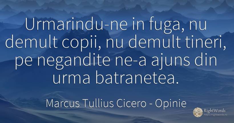 Urmarindu-ne in fuga, nu demult copii, nu demult tineri, ... - Marcus Tullius Cicero, citat despre opinie, bătrânețe, tinerețe, copii