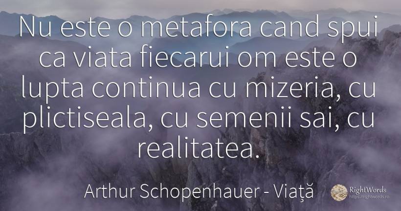 Nu este o metafora cand spui ca viata fiecarui om este o... - Arthur Schopenhauer, citat despre viață, plictiseală, realitate, luptă, moarte