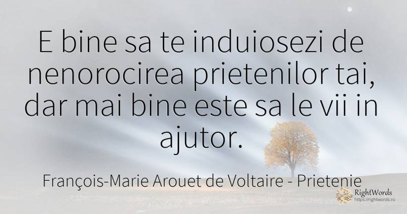 E bine sa te induiosezi de nenorocirea prietenilor tai, ... - François-Marie Arouet de Voltaire, citat despre prietenie, ajutor, bine