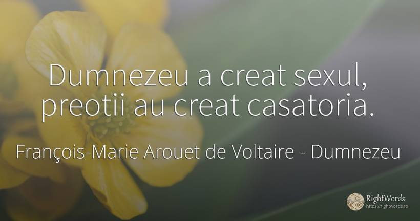 Dumnezeu a creat sexul, preotii au creat casatoria. - François-Marie Arouet de Voltaire, citat despre dumnezeu, căsătorie, sex
