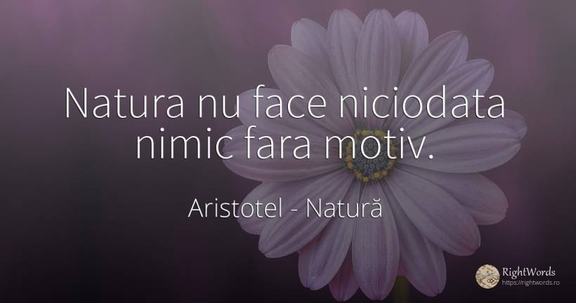 Natura nu face niciodata nimic fara motiv. - Aristotel, citat despre natură, nimic