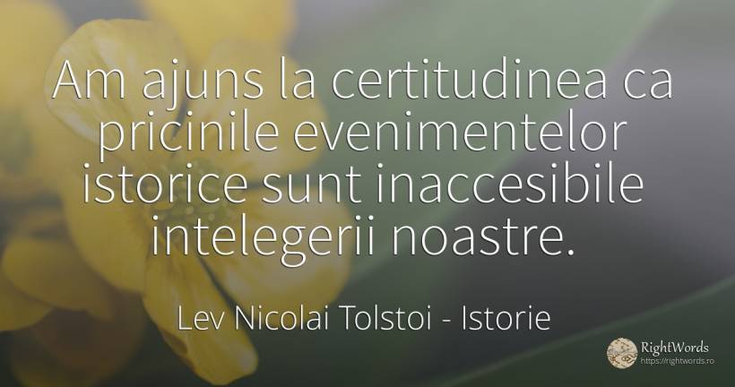Am ajuns la certitudinea ca pricinile evenimentelor... - Contele Lev Nikolaevici Tolstoi, (Leo Tolstoy), citat despre istorie