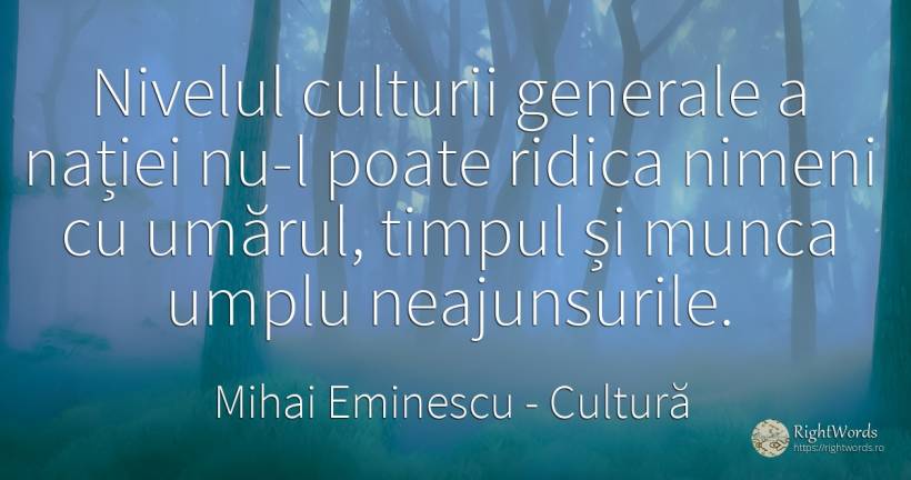 Nivelul culturii generale a nației nu-l poate ridica... - Mihai Eminescu, citat despre cultură, muncă, timp