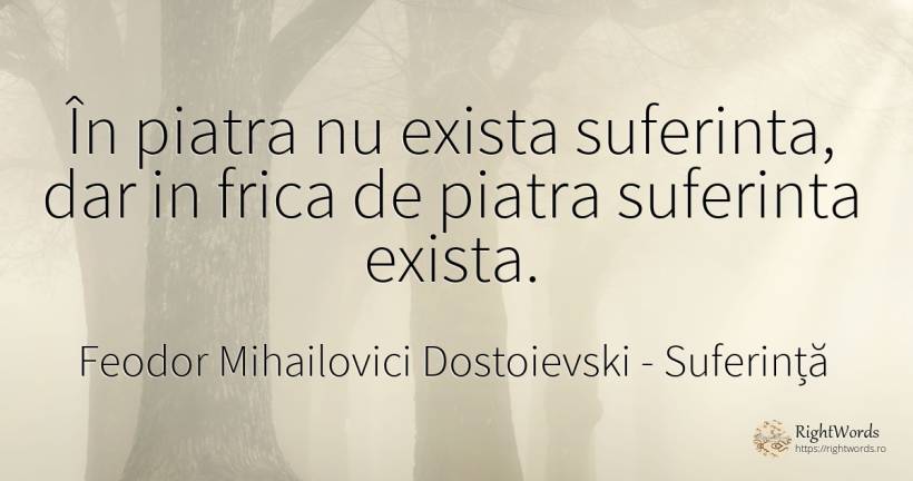 În piatra nu exista suferinta, dar in frica de piatra... - Feodor Mihailovici Dostoievski, citat despre suferință, pietre, frică
