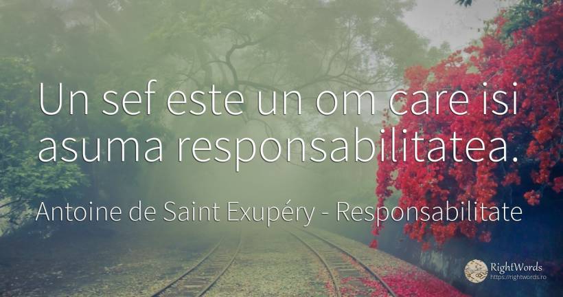 Un sef este un om care isi asuma responsabilitatea. - Antoine de Saint Exupéry (Exuperry), citat despre responsabilitate, șefi