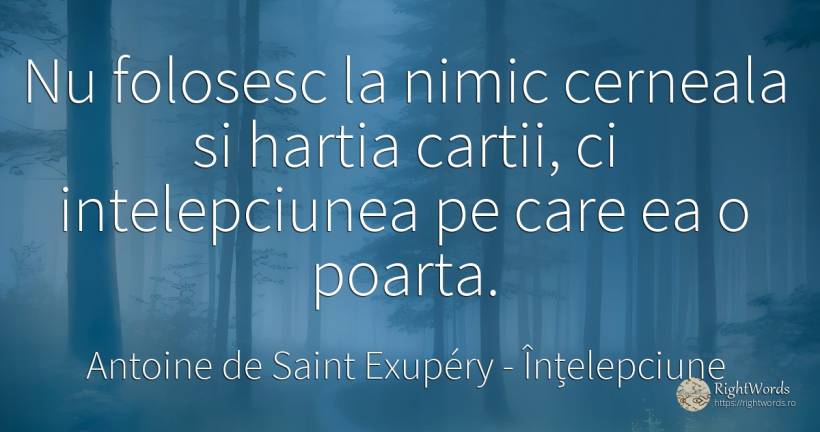 Nu folosesc la nimic cerneala si hartia cartii, ci... - Antoine de Saint Exupéry (Exuperry), citat despre înțelepciune, nimic