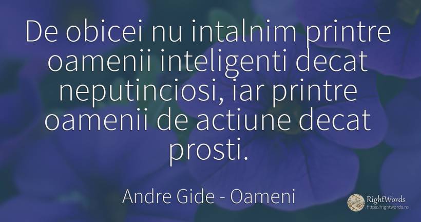 De obicei nu intalnim printre oamenii inteligenti decat... - Andre Gide, citat despre oameni, inteligență, acțiune, prostie, obiceiuri